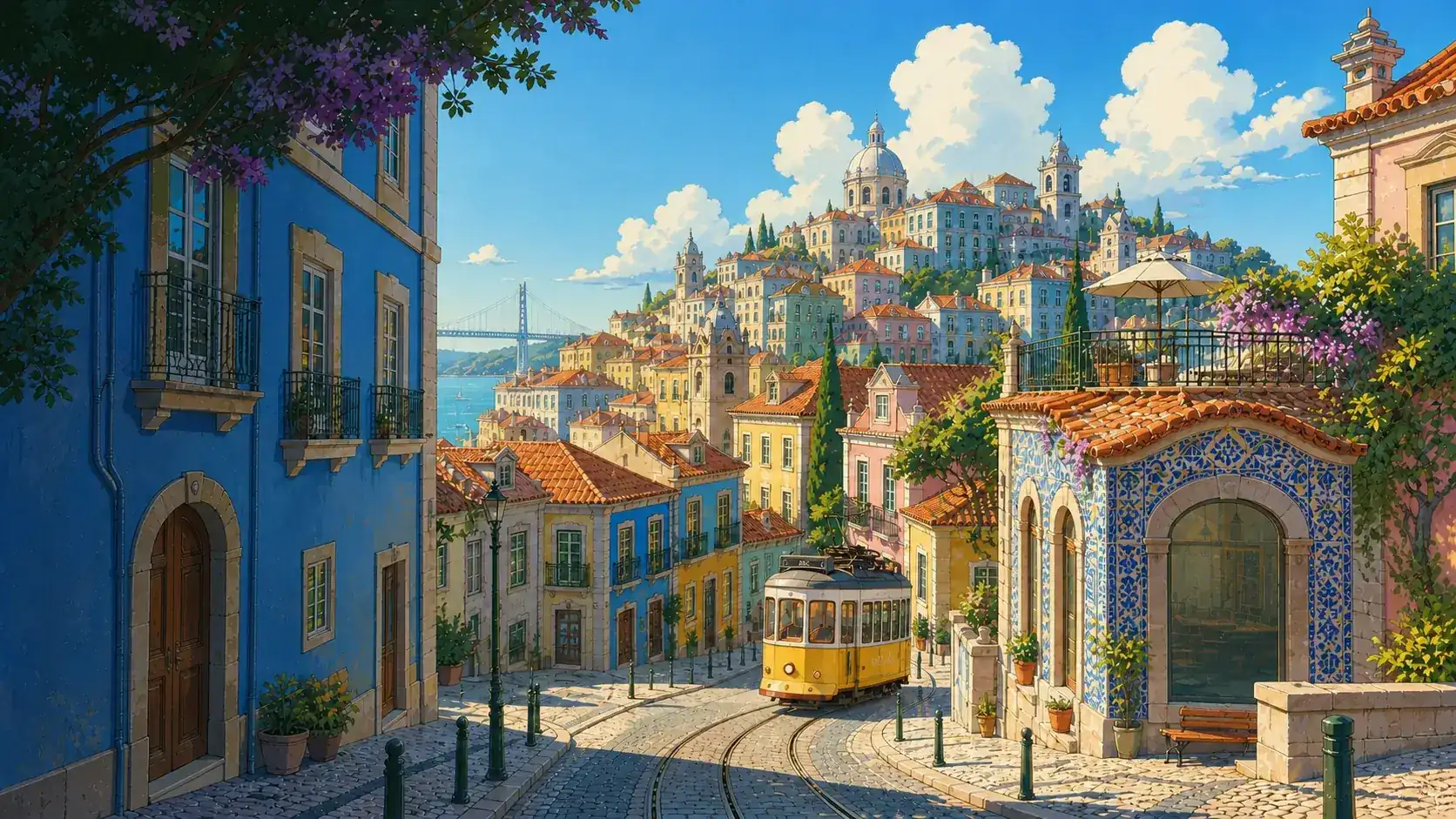 Ilustração animada de Lisboa durante o dia